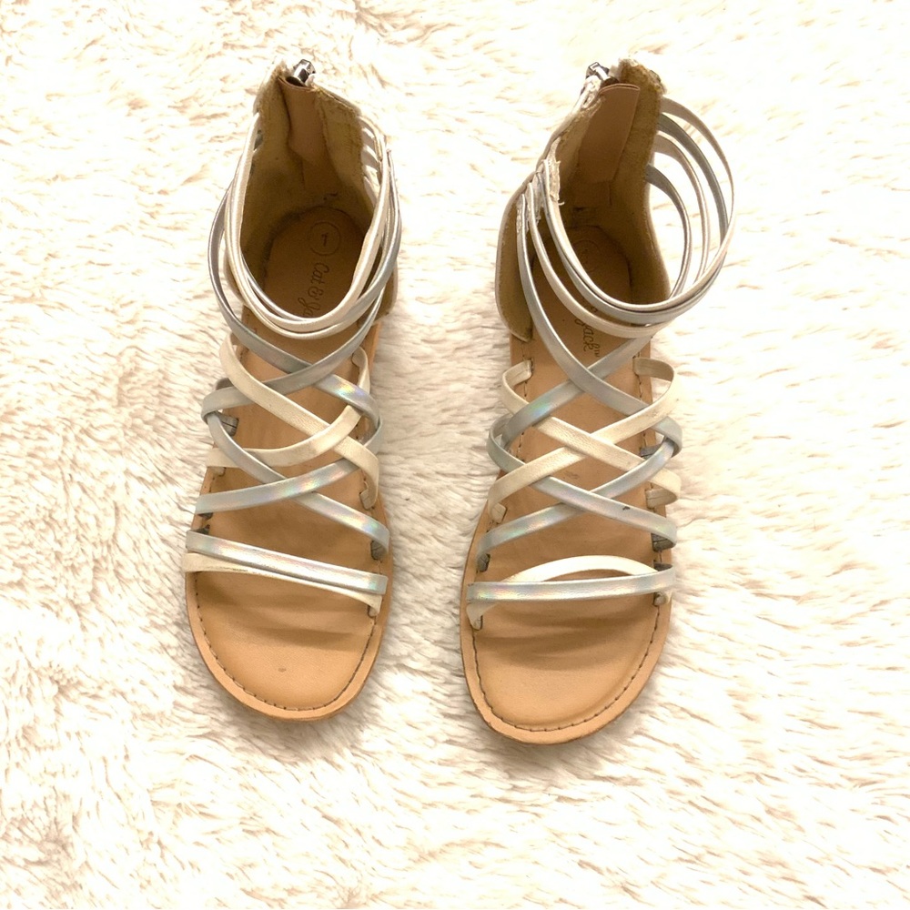 Cat & Jack Silver and White Sandals with Metallic Straps - Picture 4 of 6